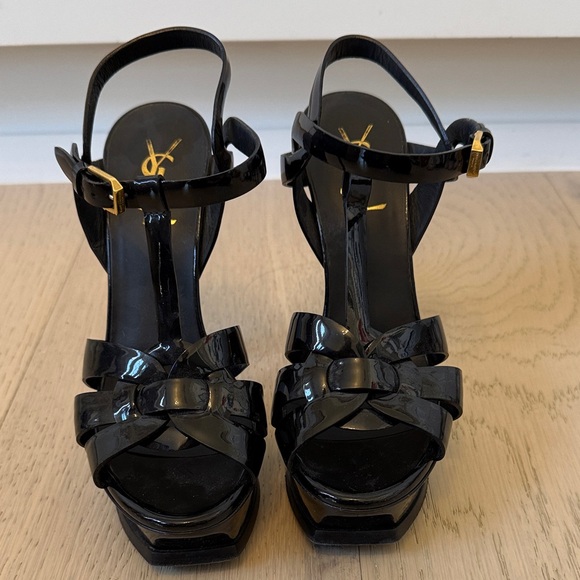 Yves Saint Laurent Shoes - Yves Saint Laurent Black Patent Leather Tribute Heels